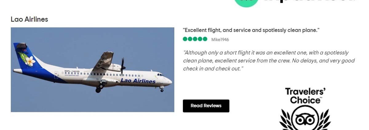Lao Airlines Among Tripadvisor Award Winners for Best Regional Airlines