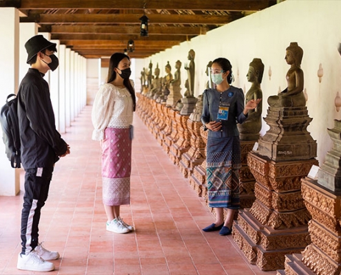 Tour guide wearing a mask
